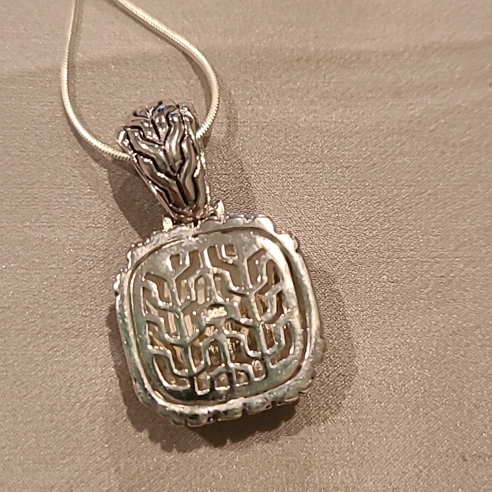 Sterling silver and gold vermeil puffy square necklace - Picture 2 of 7
